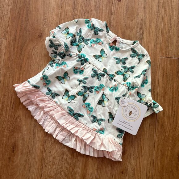 Burt’s Bees Half Sleeve Tunic Dress Butterfly Ruffle NWT 1 Piece Sz 0-3 M - Picture 1 of 6